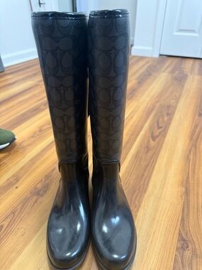 Black Coach Tall Rain Boots